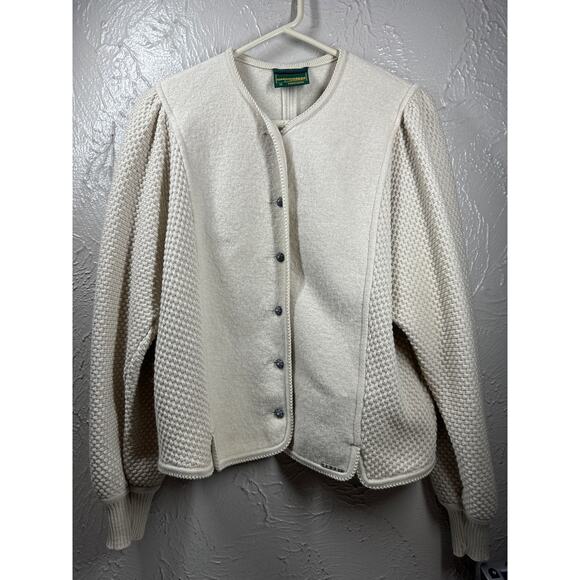 Vintage Geiger Womens 100% Wool Cardigan Sweater Cream Size 40 - Picture 1 of 5